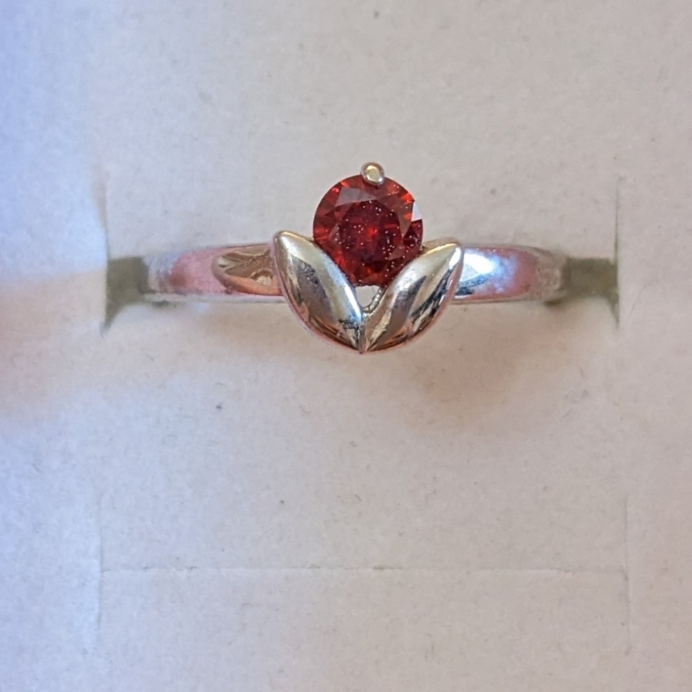Elegant Silver and Red Gemstone Ring, T1B8F